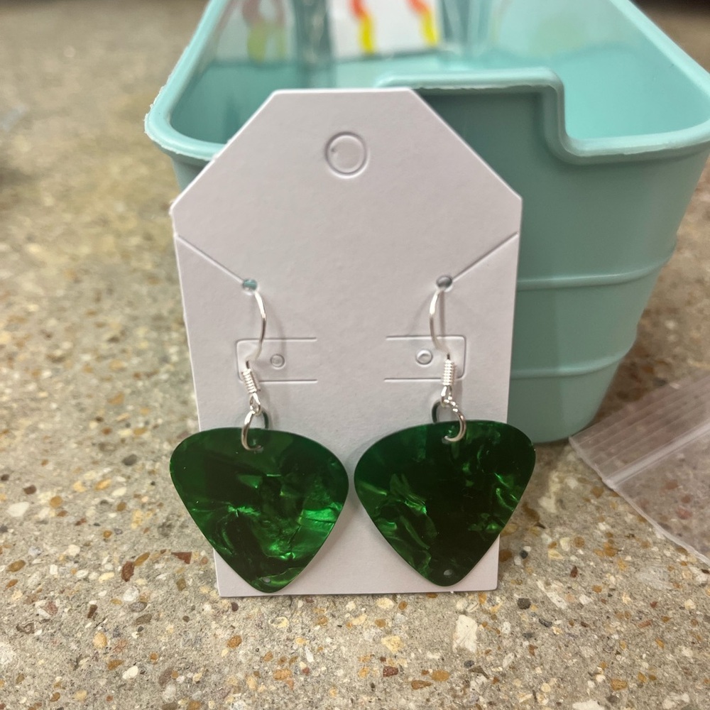 Green Guitar Pick Earrings
